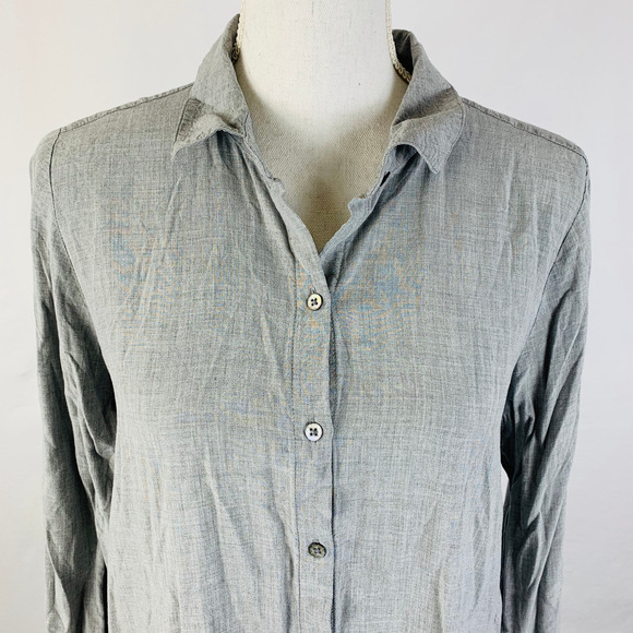 J. Jill Button Down Long Sleeve Gray Career Stretch Rayon Neutral Size Medium - Picture 3 of 7